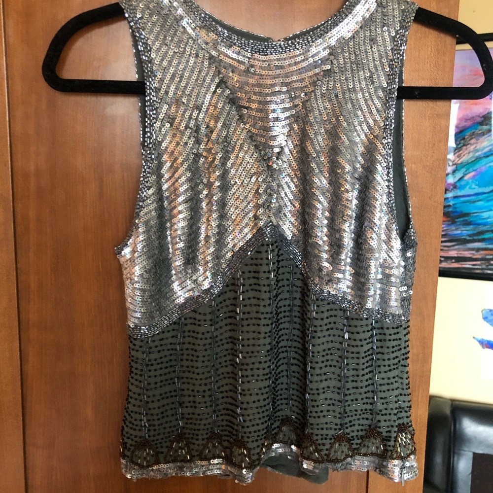 Sequined beaded handsewn silk top